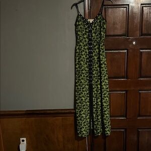Michael Kors Green Palm-Print Lace-Up Maxi Dress